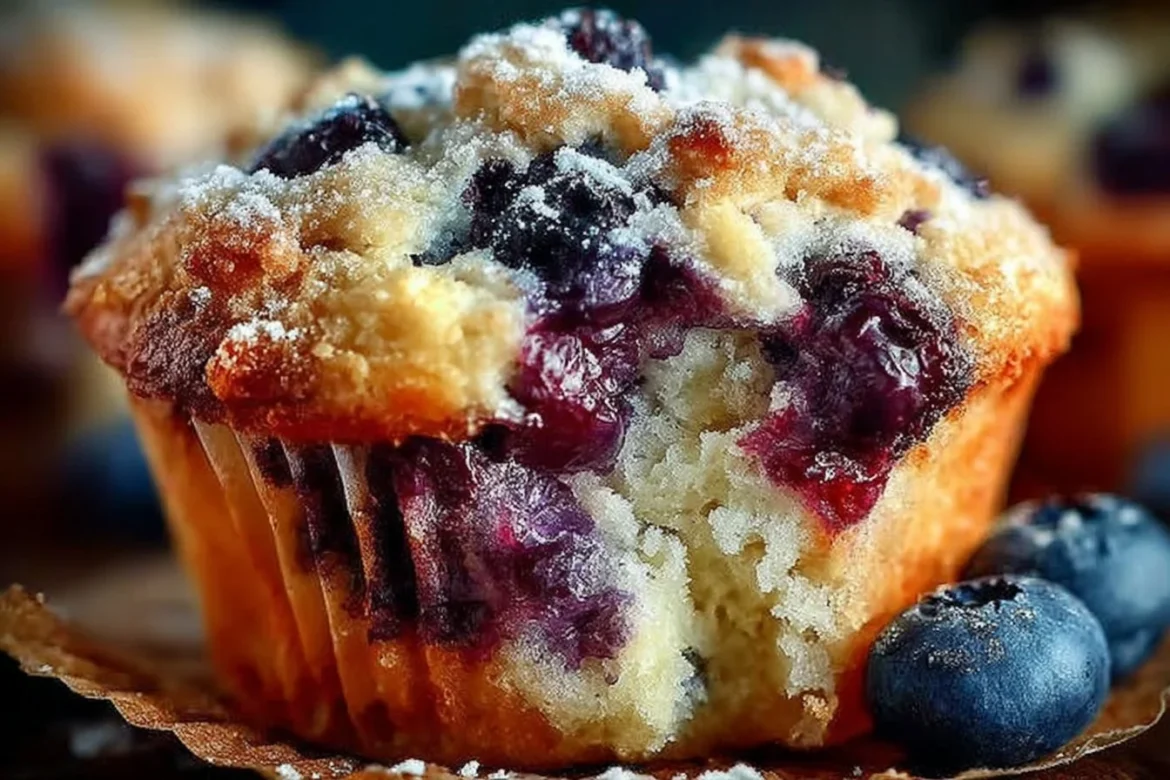Delicious and fluffy blueberry muffins fresh out of the oven