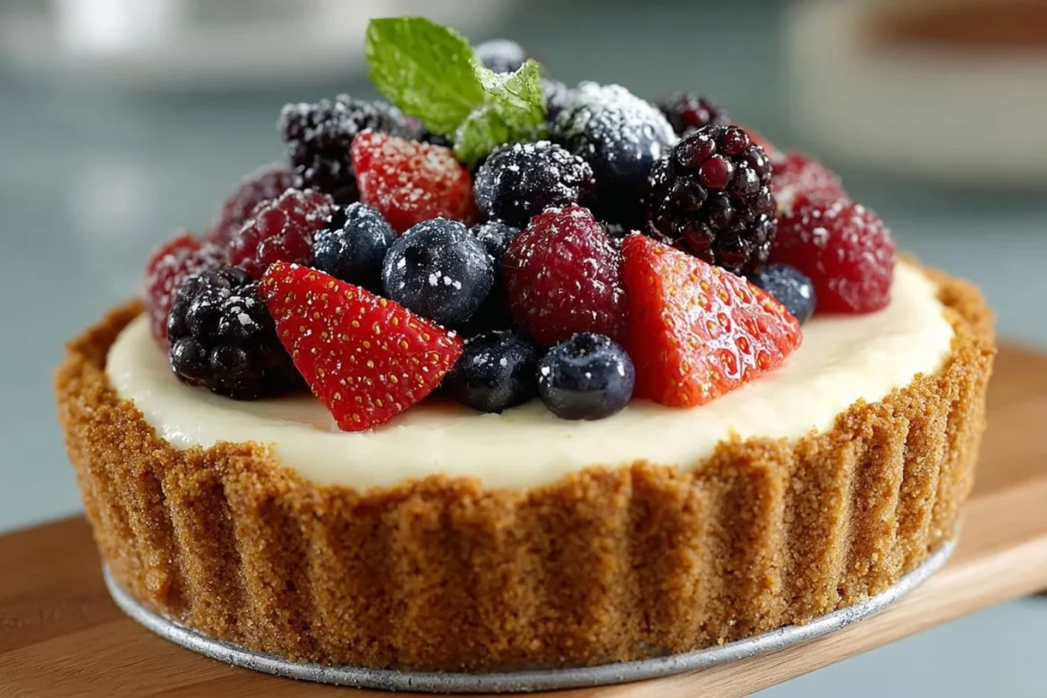 Creamy and delicious no-bake cheesecake topped with fresh berries.