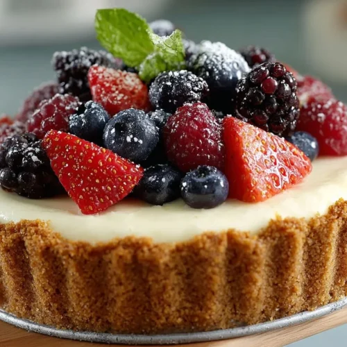 Creamy and delicious no-bake cheesecake topped with fresh berries.