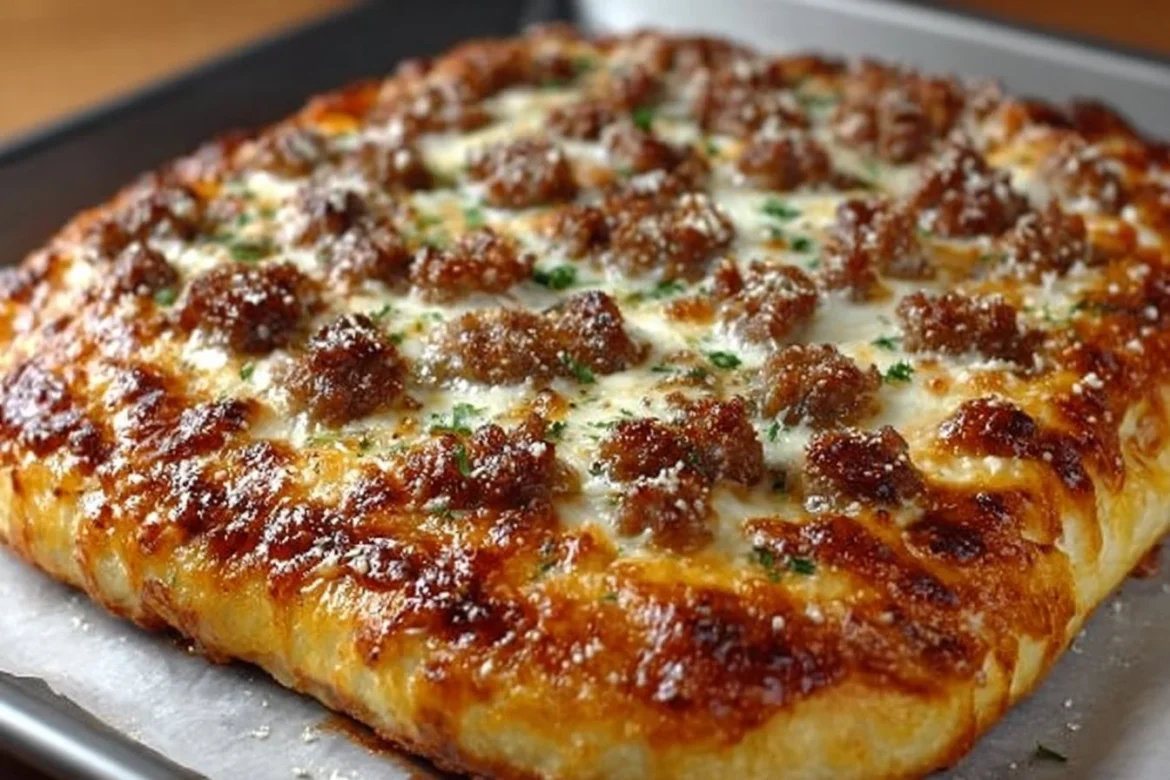 Delicious school pizza recipe prepared and served on a platter.
