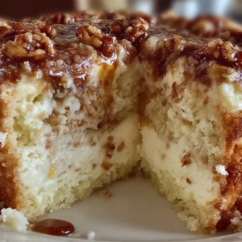 White German Chocolate Cake with a creamy cheesecake center and decorative chocolate shavings