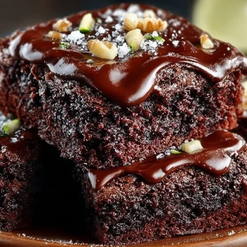 Delicious zucchini brownies topped with chocolate glaze on a white plate