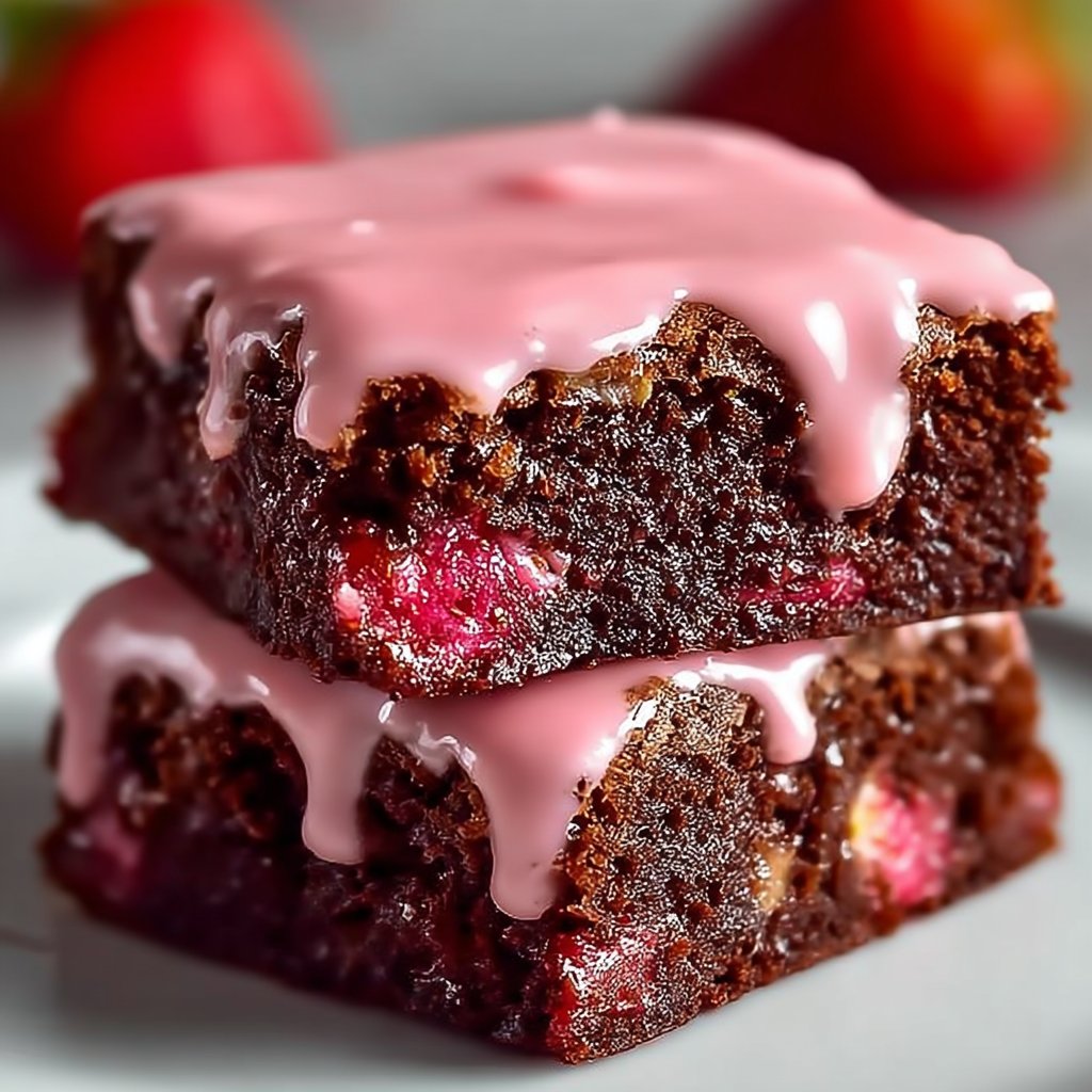 Strawberry Brownies with Pink Glaze