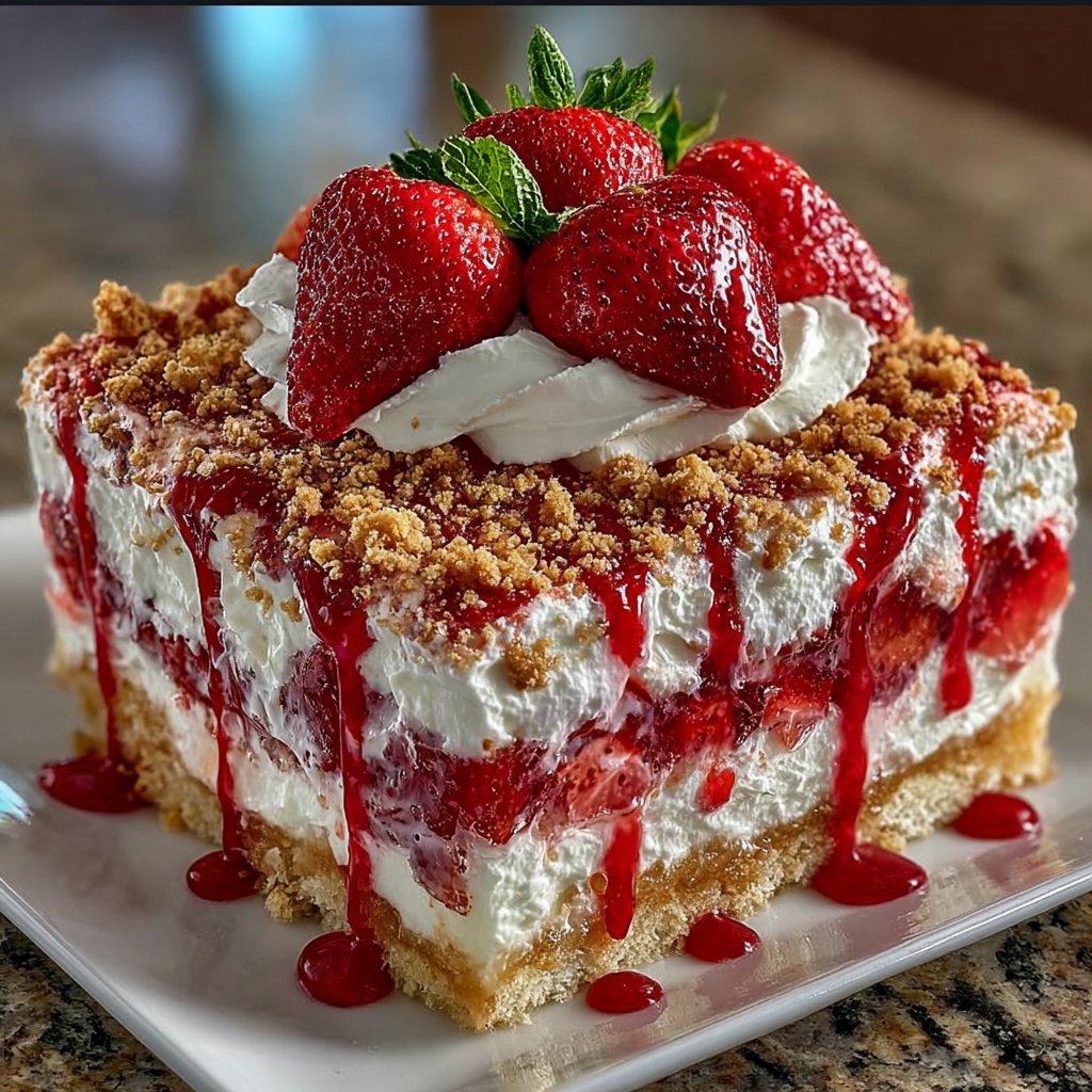 Strawberry Crunch Poke Cake
