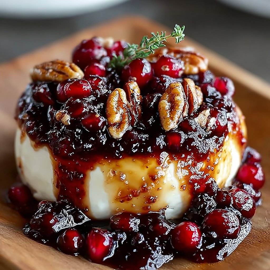 Brie with Honey-Balsamic Cranberry Sauce, Pecans & Pomegranates