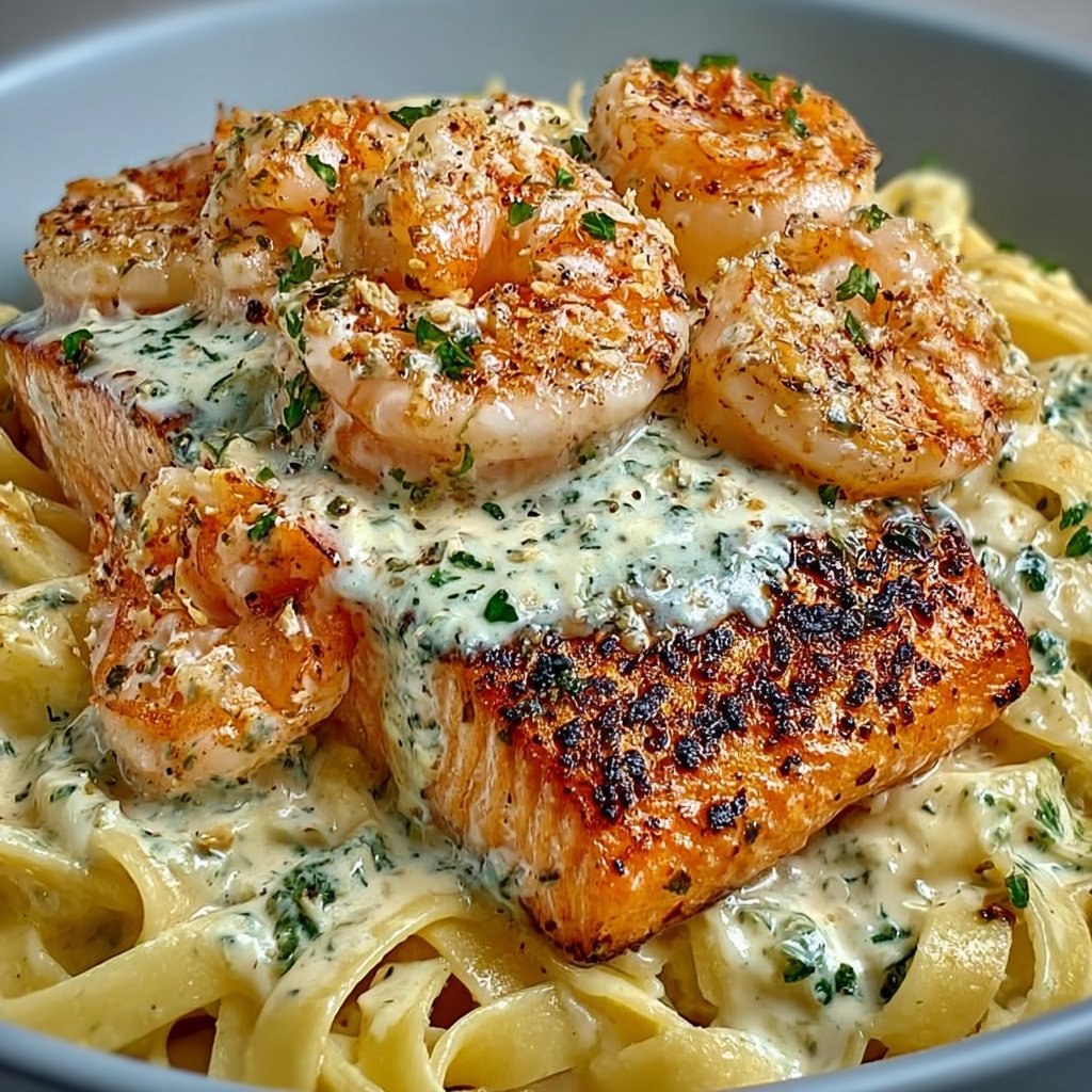 Salmon and Shrimp Alfredo