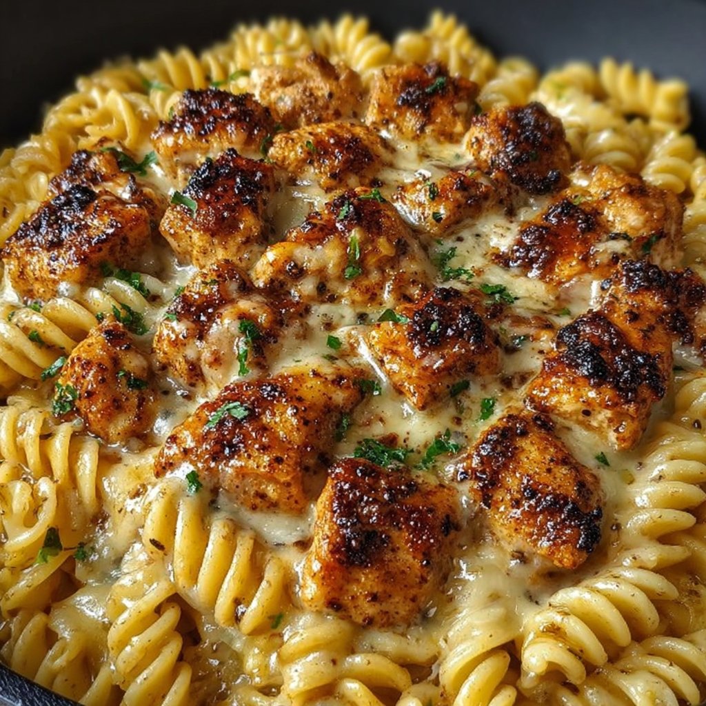 Cheesy Cajun Garlic Chicken Rotini Skillet