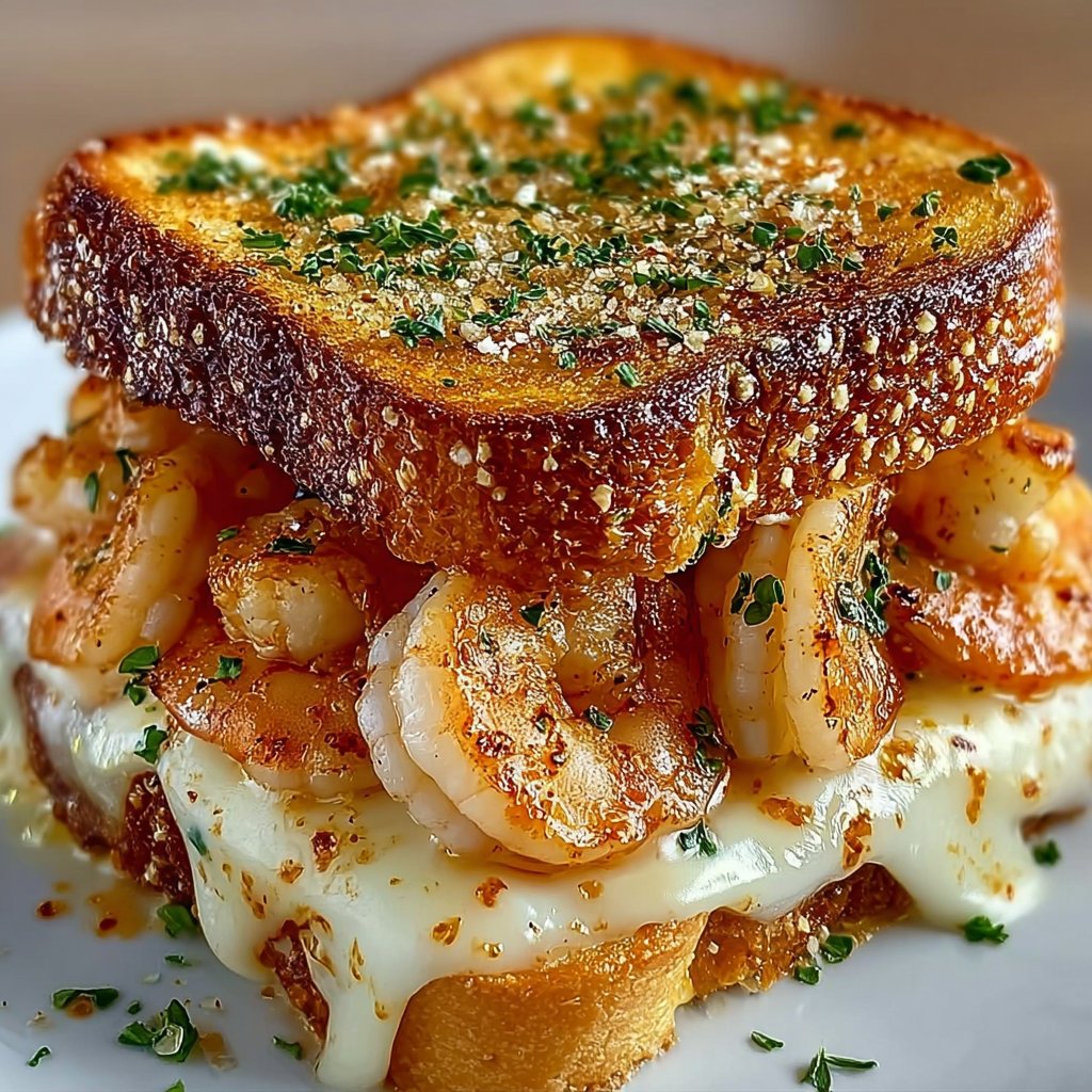 Shrimp-Stuffed Grilled Cheese with Garlic Bread