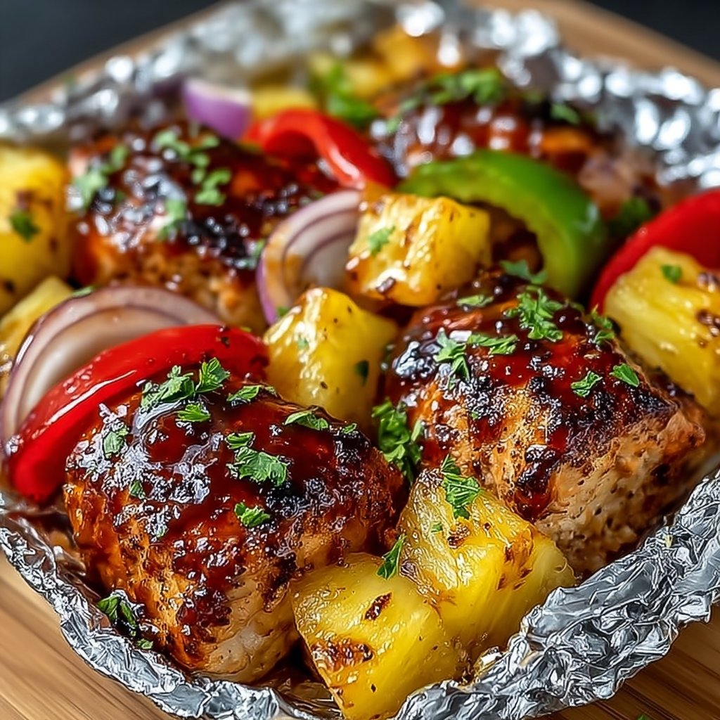 Hawaiian BBQ Chicken and Pineapple Foil Packets