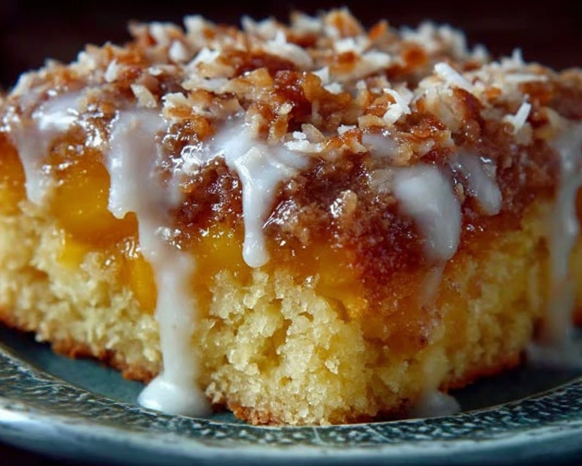 Peach Cake with Coconut Frosting