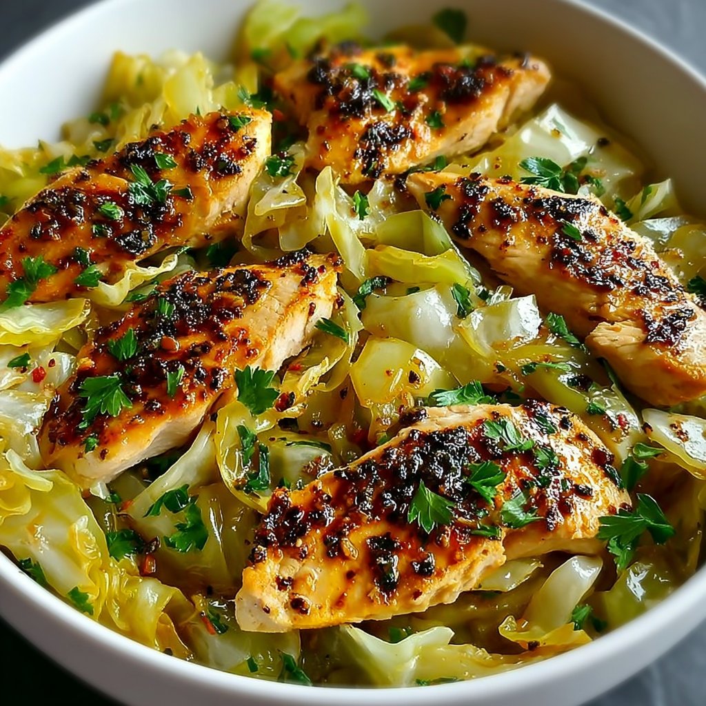 Garlic-Sautéed Cabbage Served with Juicy Chicken