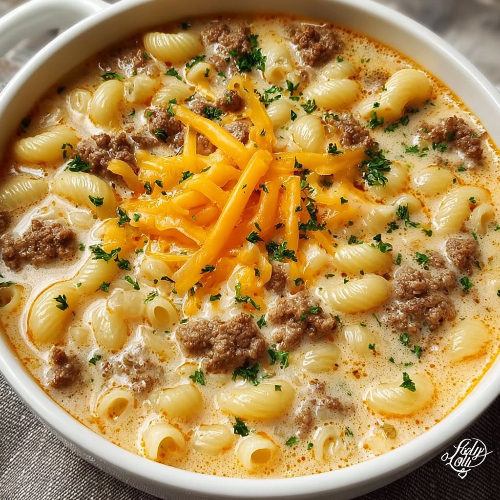 Creamy Beef & Mac Soup