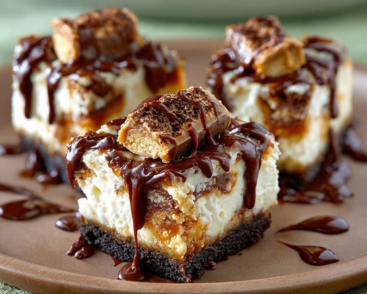 Snickers Cheesecake Bars on an Oreo Crust