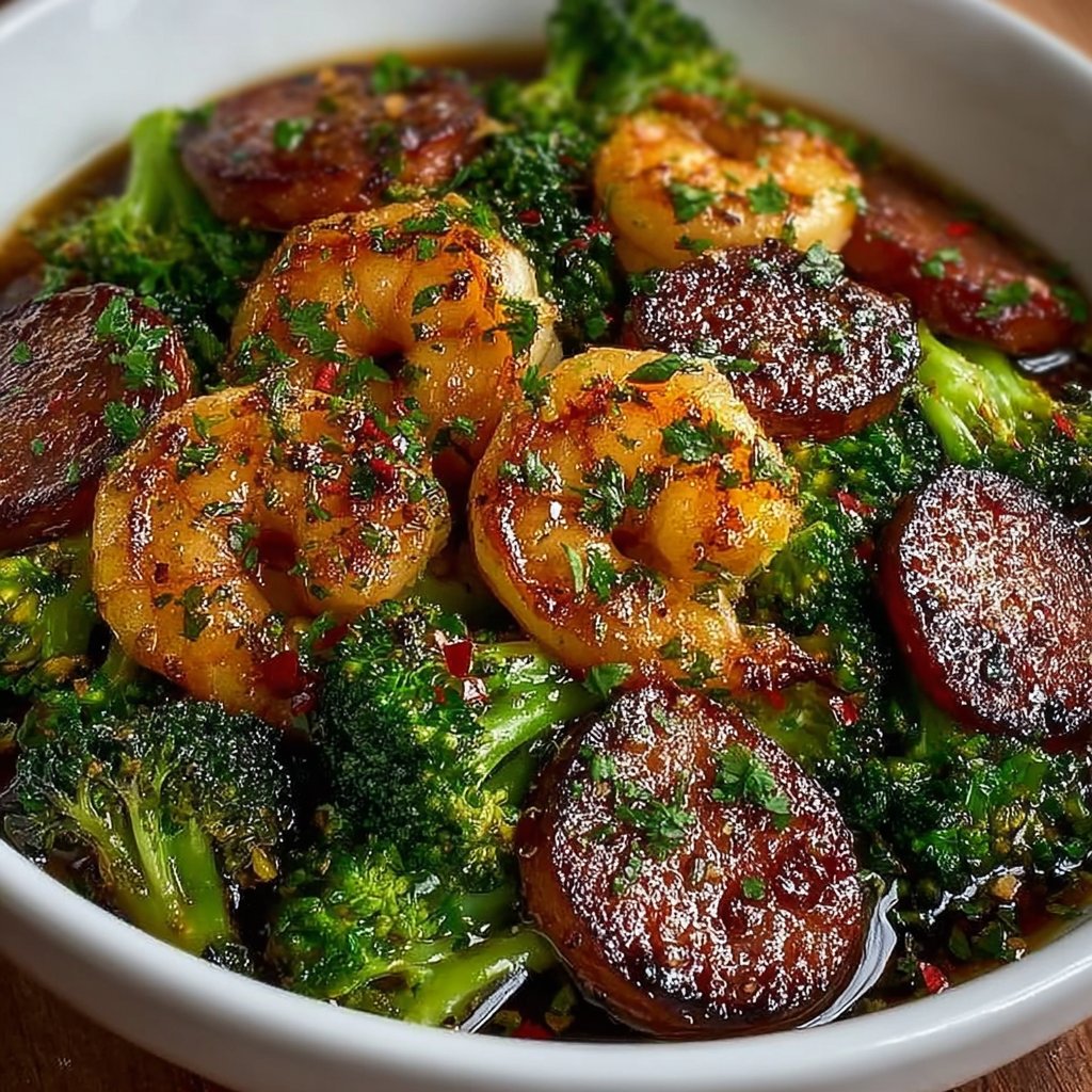 Honey Garlic Shrimp, Sausage and Broccoli