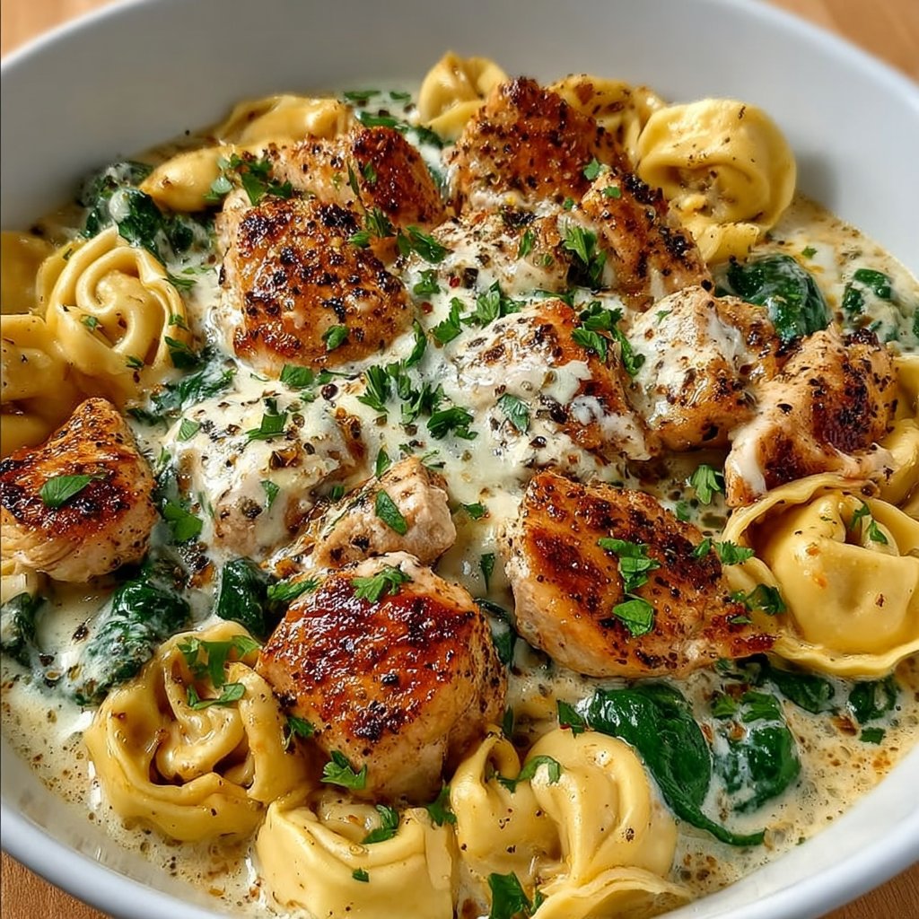 One Pot Creamy Parmesan Chicken Tortellini