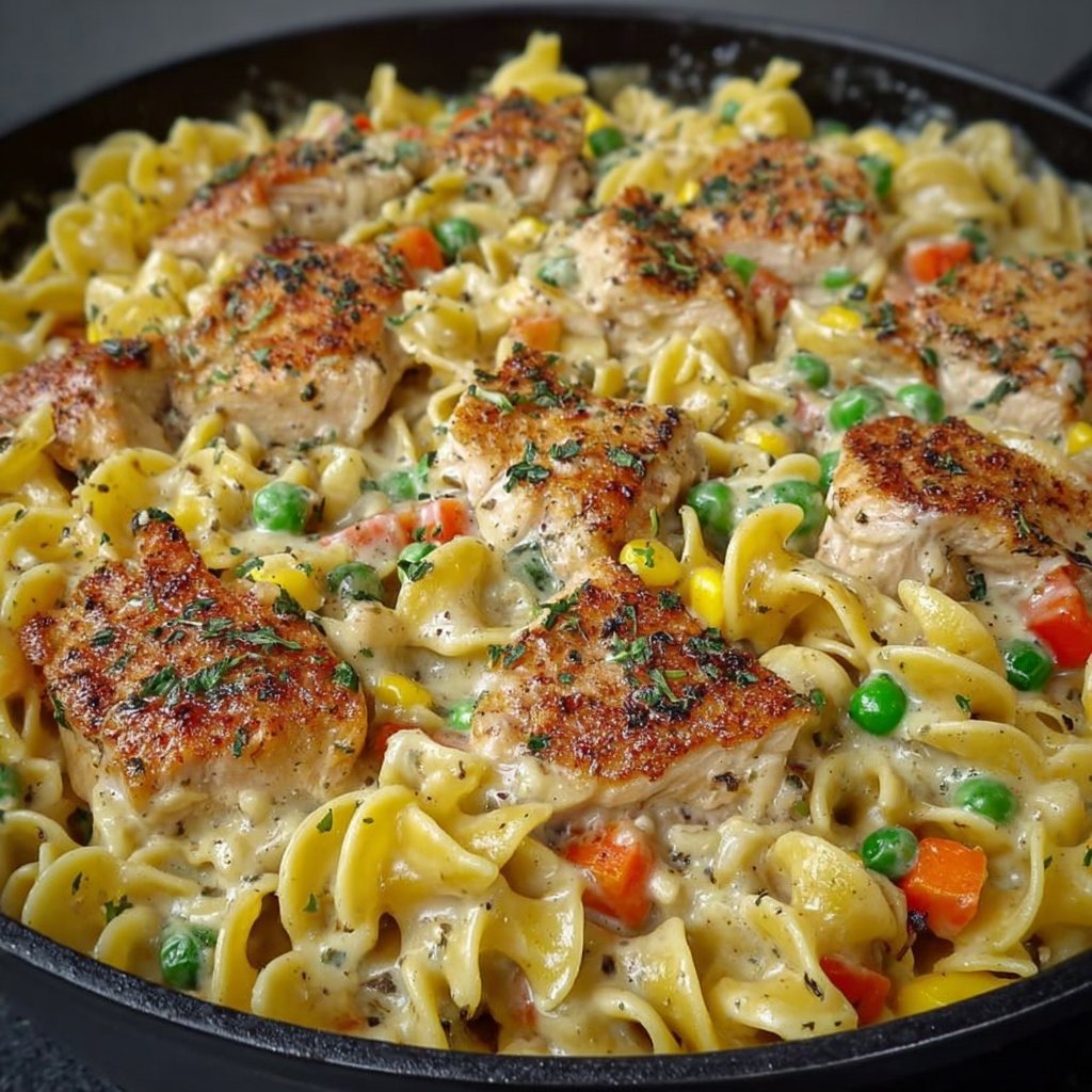Chicken Pot Pie Pasta Skillet