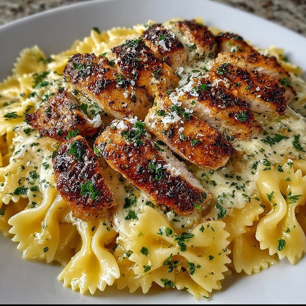 Bowtie Pasta with Creamy Lemon Garlic Chicken & Parmesan