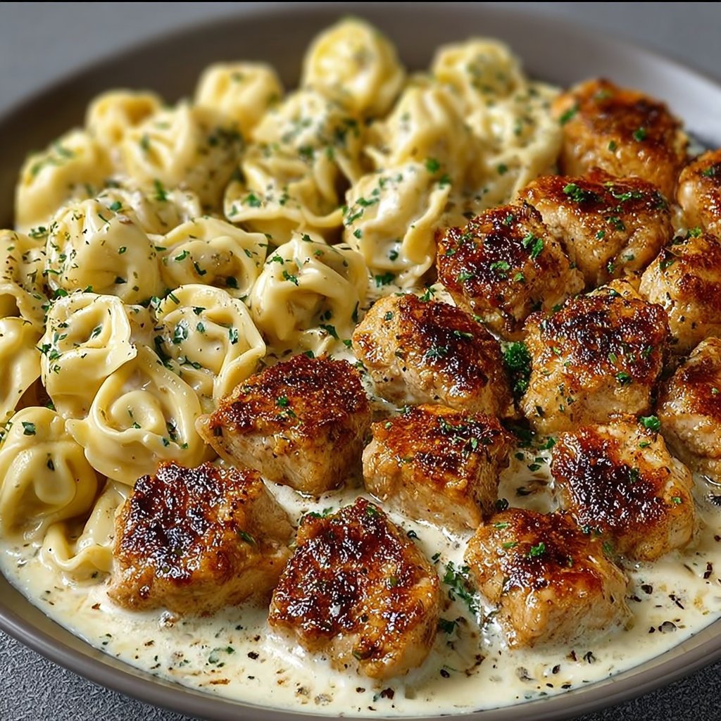 Garlic Butter Chicken Bites & Creamy Alfredo Tortellini