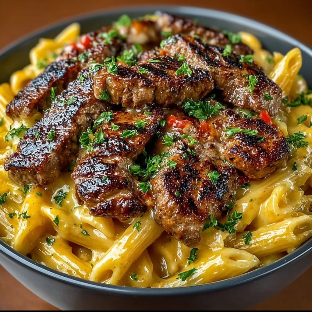 Cajun Steak Penne with Ranch Honey Cheese Sauce