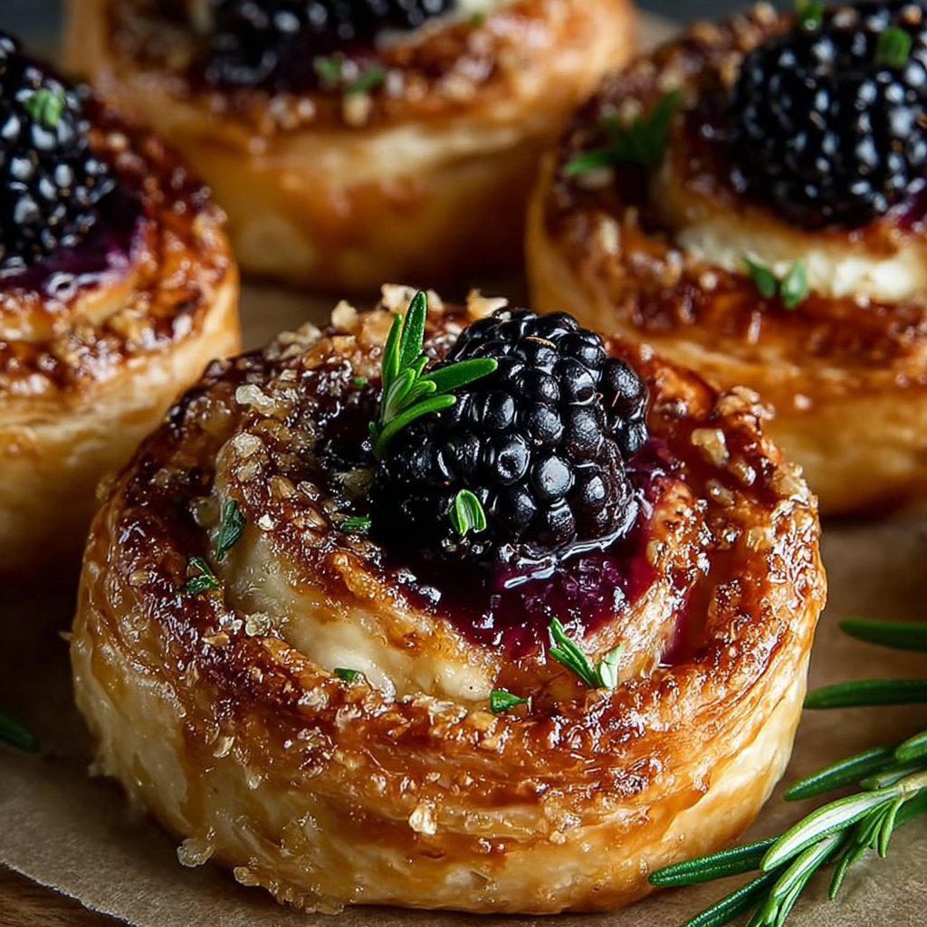 Honeyed Brie-Blackberry Puff Pastry Swirls