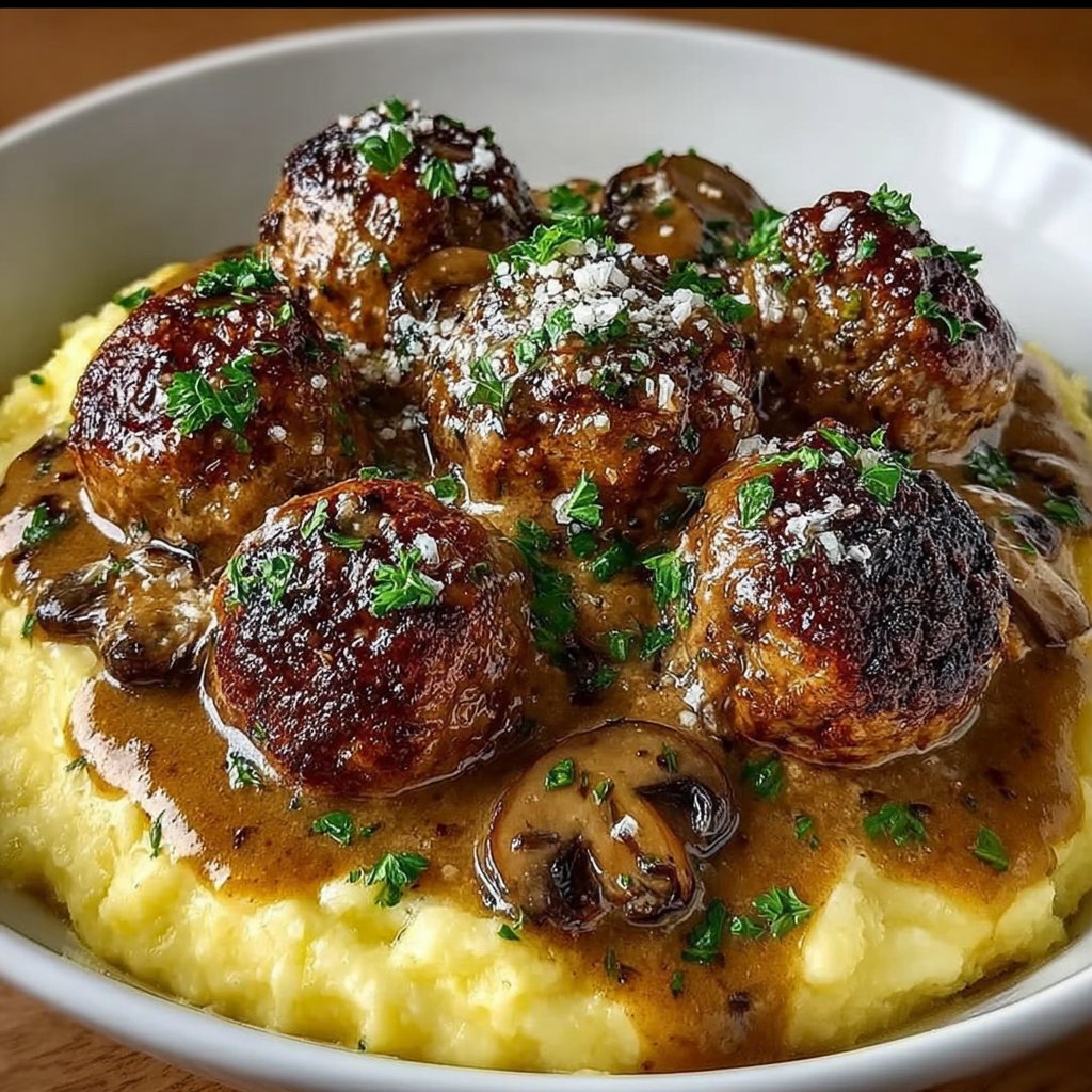 Beef Meatballs in Mushroom Gravy
