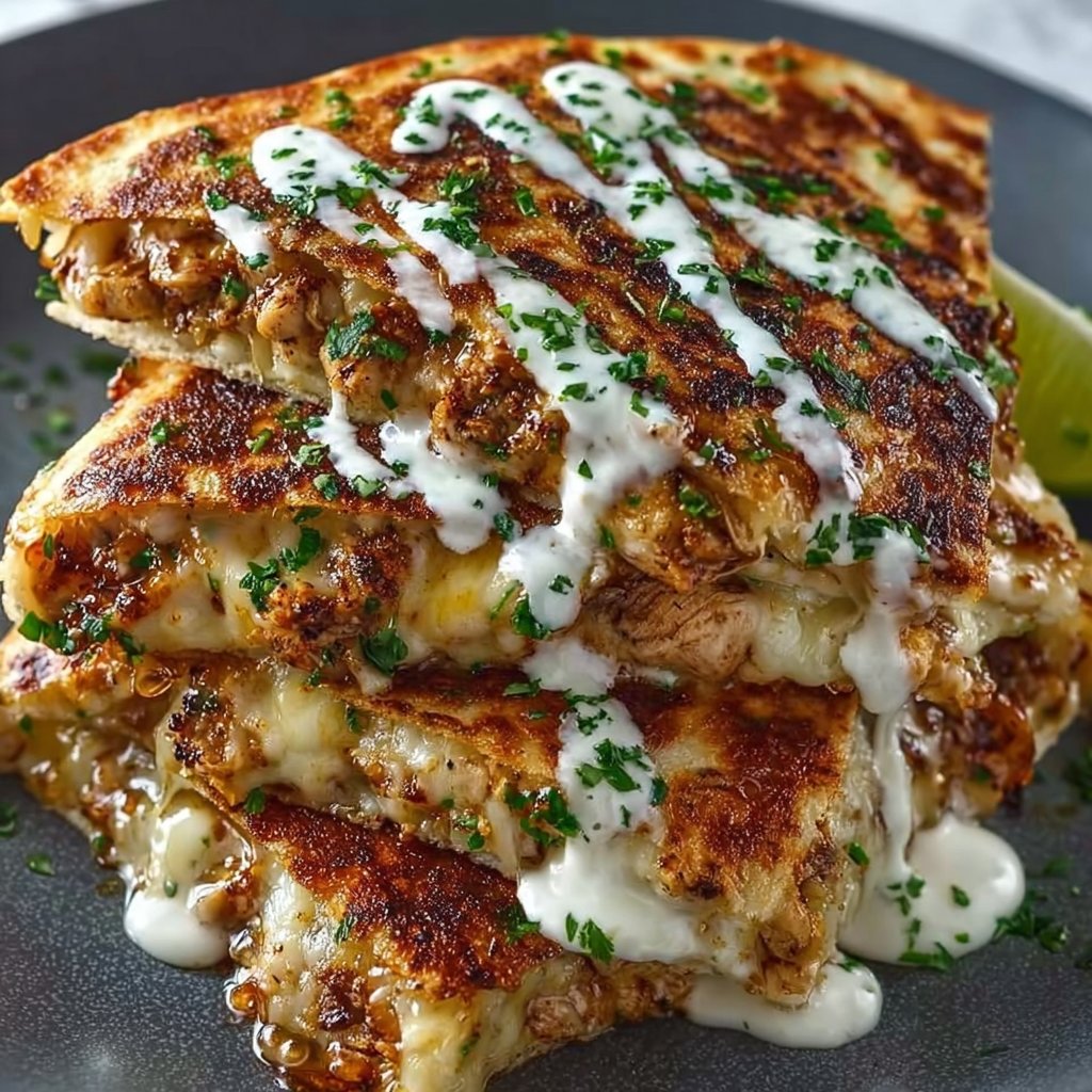 Cheesy Hot Honey Chicken Quesadillas with Spicy Jalapeño Cream Sauce