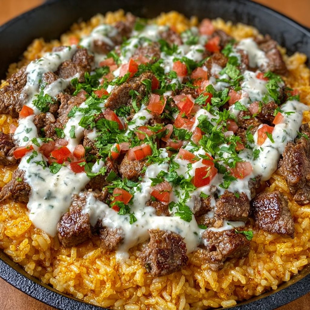 Cheesy Steak Queso Rice Skillet