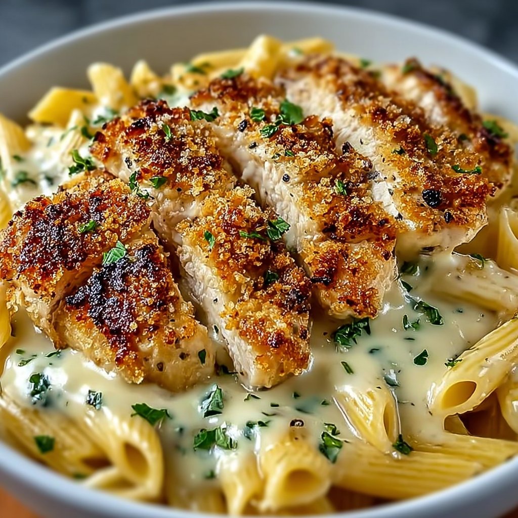Golden Parmesan Chicken Penne with Luscious Cream Sauce