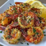 Plate of Air Fryer Garlic Parmesan Shrimp garnished with parsley