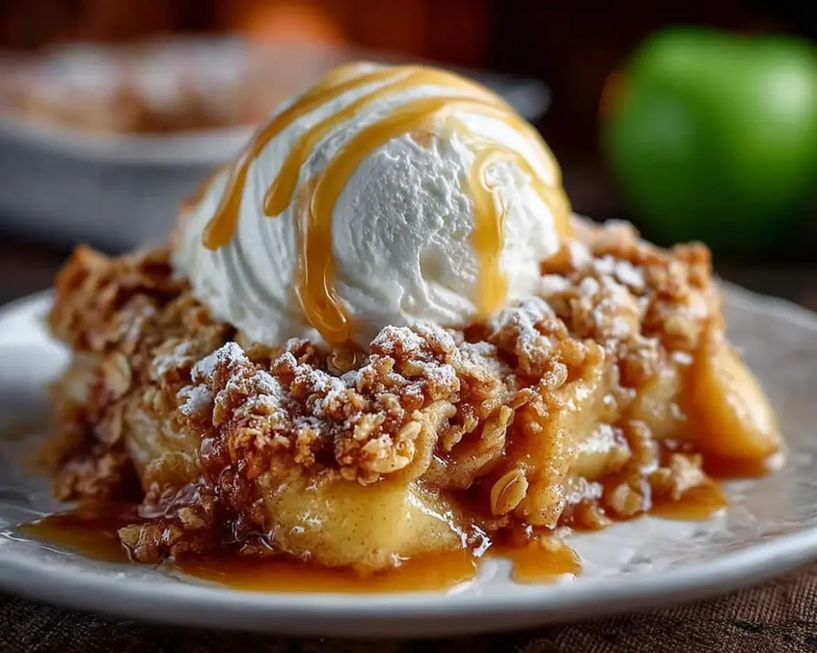 Delicious homemade Apple Crisp dessert with apples and crispy topping
