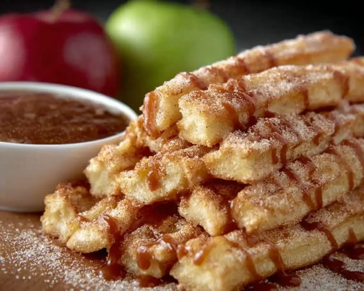 Crispy Apple Pie Fries served with a cinnamon dipping sauce