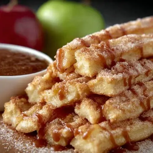 Crispy Apple Pie Fries served with a cinnamon dipping sauce