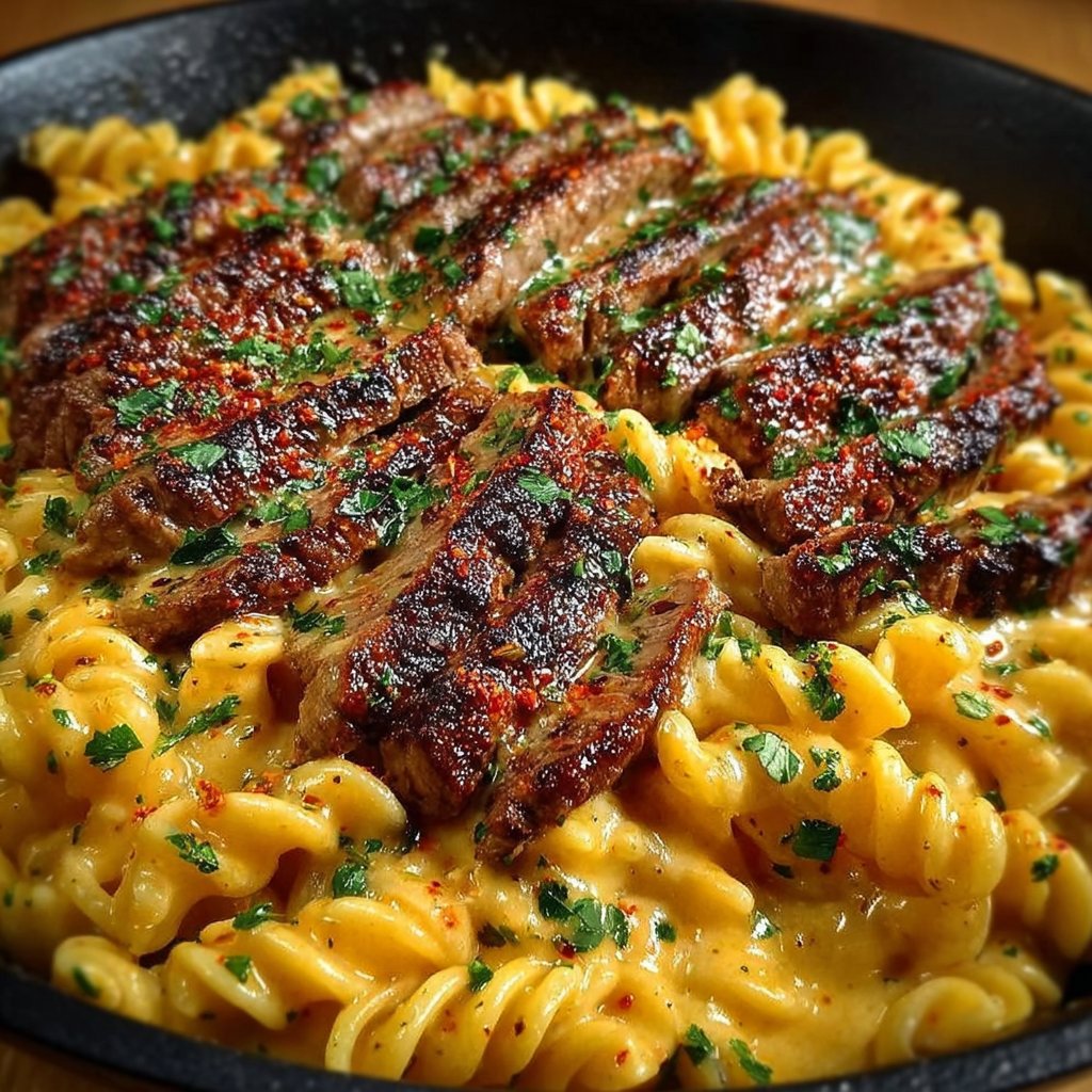 Creamy Cajun Butter Steak Pasta Skillet