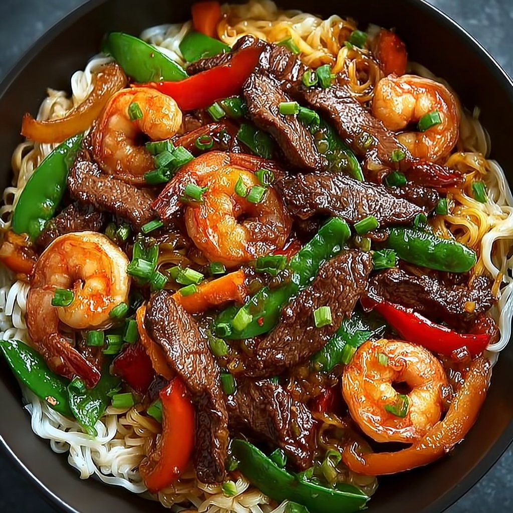 Stir-Fried Steak & Shrimp with Noodles