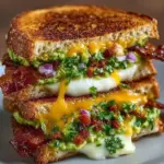 Bacon Guacamole Grilled Cheese sandwich with crispy bacon and creamy guacamole