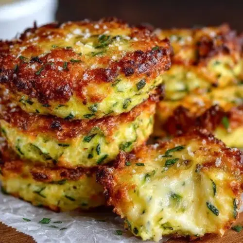 Baked cheesy zucchini bites served on a plate with dipping sauce
