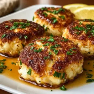 Delicious Baltimore-style crab cakes served with lemon and tartar sauce