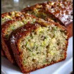 Delicious homemade Banana Zucchini Bread loaf on a wooden cutting board.
