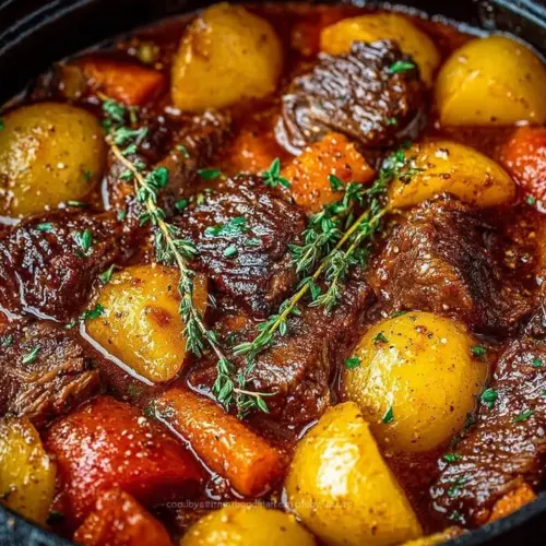 Delicious homemade beef stew with tender meat and vegetables in a bowl