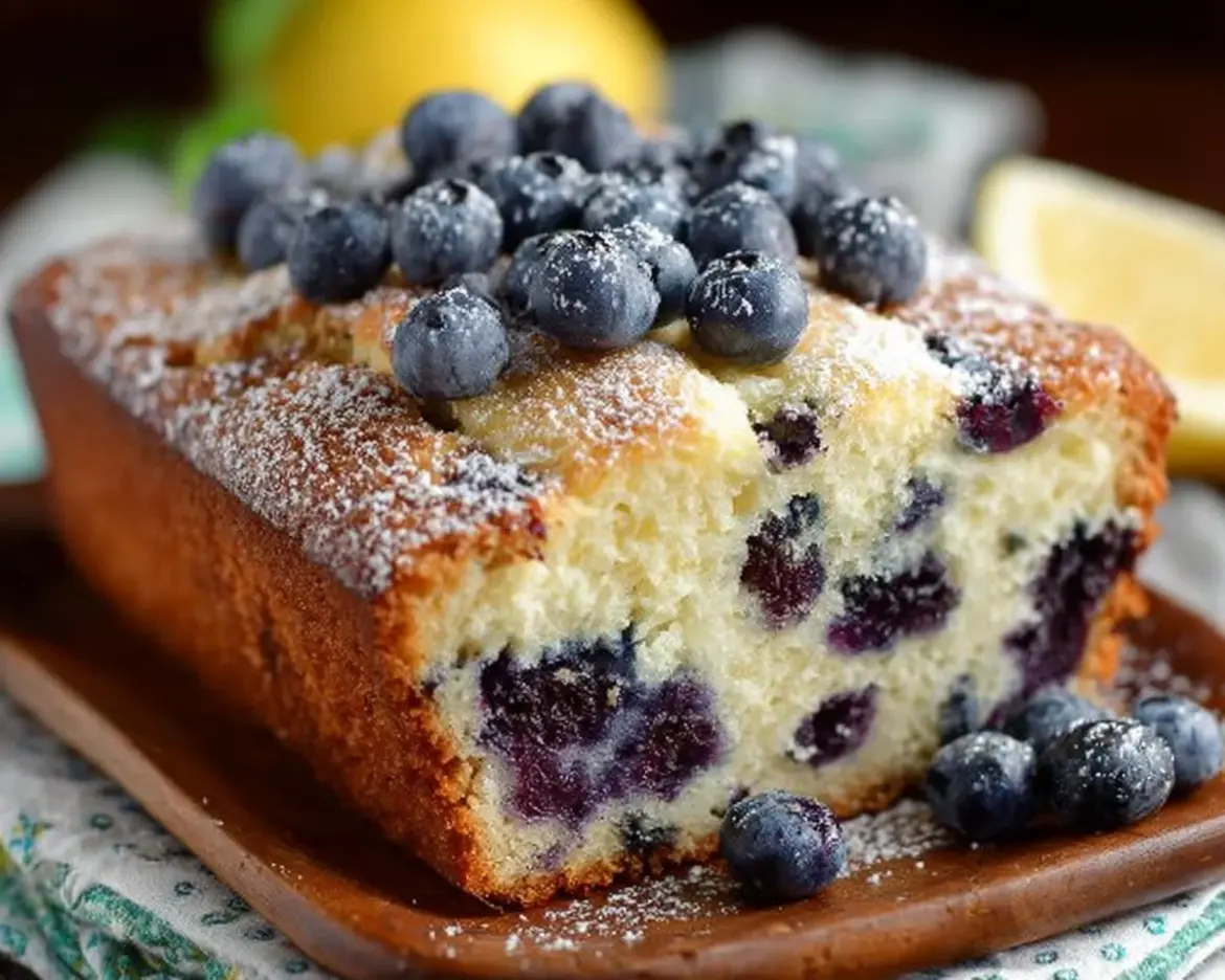 Delicious homemade Blueberry Pound Cake with fresh blueberries