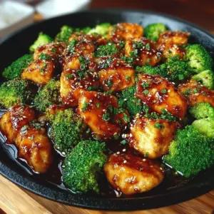 Bourbon Chicken with Broccoli served on a plate