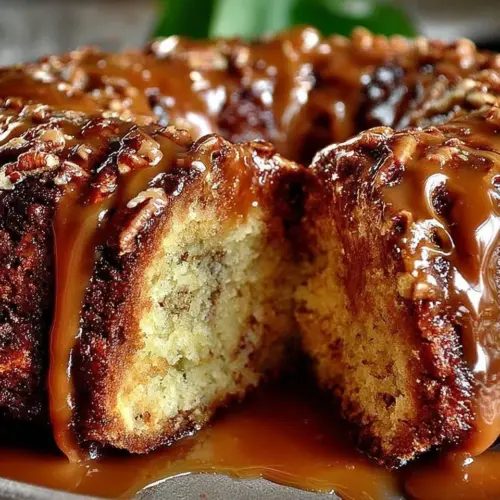 Delicious brown sugar caramel pound cake topped with glossy caramel glaze