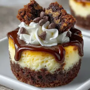 Brownie cheesecake cups, a delightful dessert with layers of brownie and cheesecake.