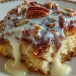 Butter Pecan Praline Poke Cake with pecans and caramel drizzle