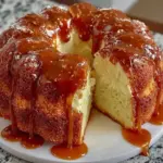 Caramel Cream Cheese Pound Cake with a rich creamy topping