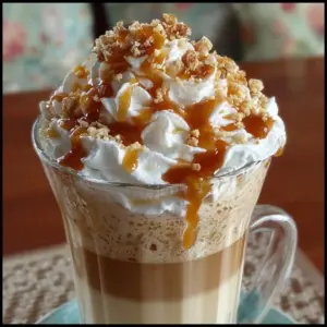 Delicious Caramel Frappuccino topped with whipped cream and caramel drizzle