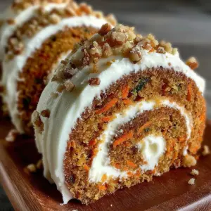 Delicious Carrot Cake Roll filled with Cream Cheese Frosting on a plate
