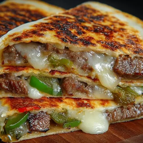 Delicious cheese steak quesadillas filled with cheesy goodness and steak