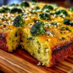 Cheesy broccoli cornbread recipe showcasing a golden, fluffy texture and cheesy goodness.