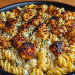 Cheesy Cajun Garlic Chicken Rotini Skillet with vibrant vegetables